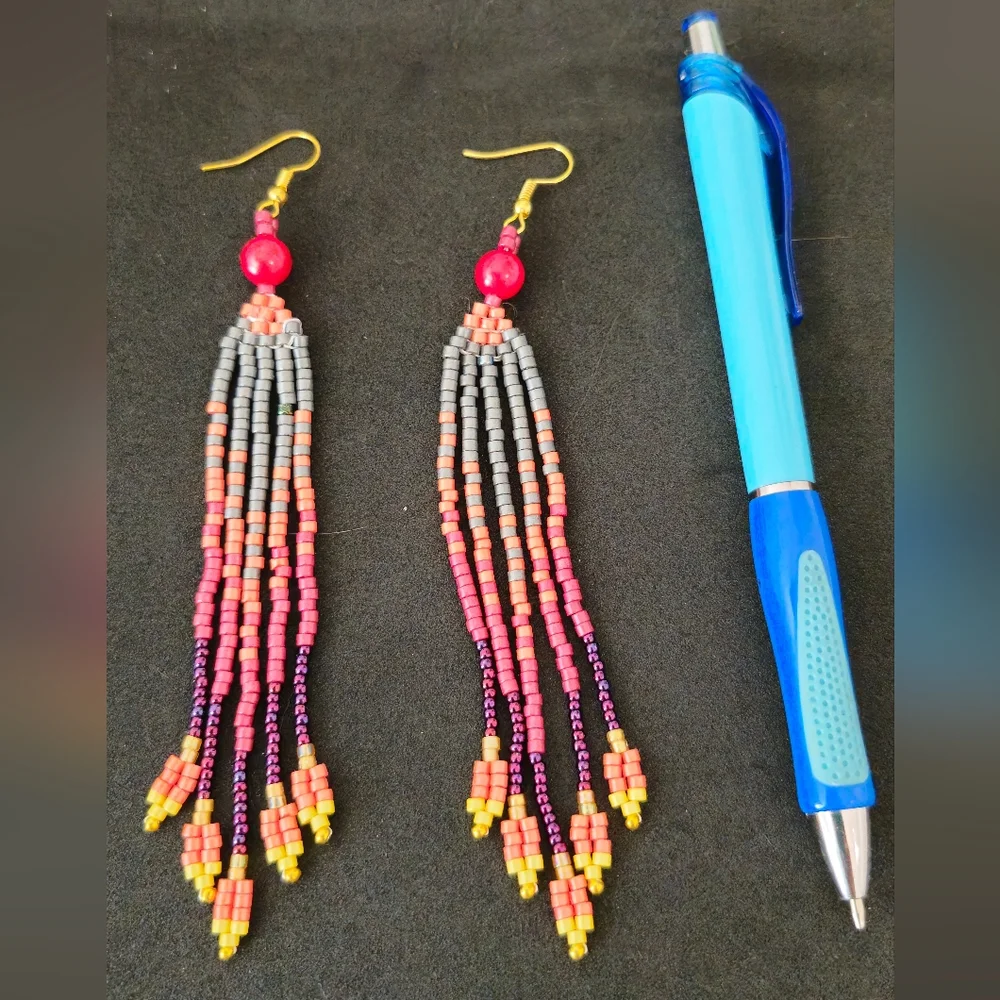 Colorful Beaded Tassel Earrings - Picture 3 of 5